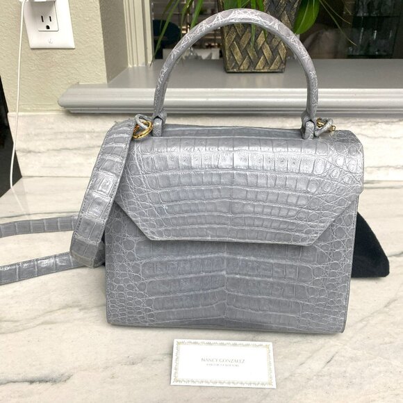 Nancy Gonzalez Gray Cayman Crocodile Leather Crossbody Bag Handbag Purse - Picture 1 of 8